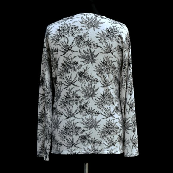 SML Design Cardigan Sweater Womens XL Silk Palm Tree Print Tan Black - Picture 3 of 6